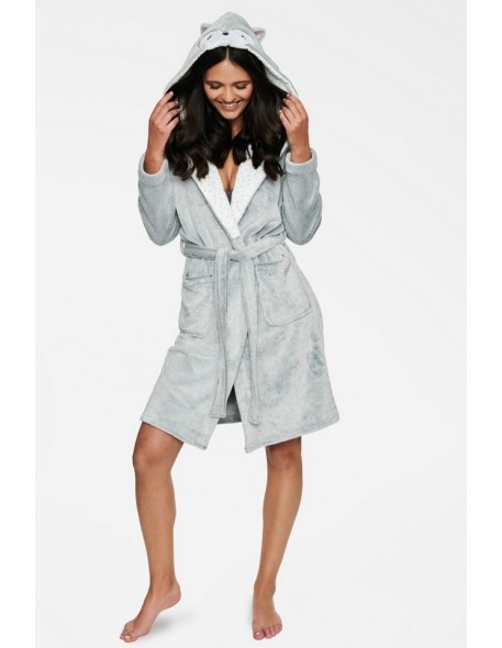 Bathrobe ladies' short ciepły with hood Henderson Hoax 40144