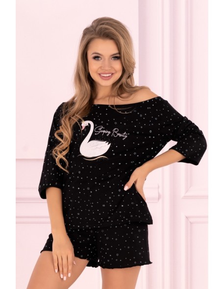 Snowflake swan pajamas women's black, Livia Corsetti 2412