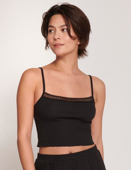 Koszulka Sloggi Go Ribbed Crop Top Czarna