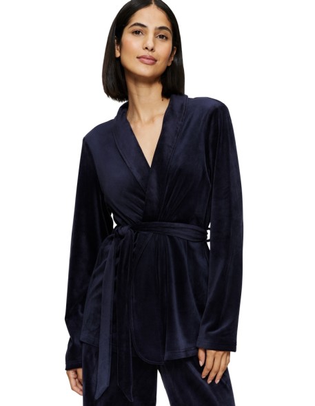 Szlafrok damski krótki Triumph Sensual Velour Robe Top dark blue 