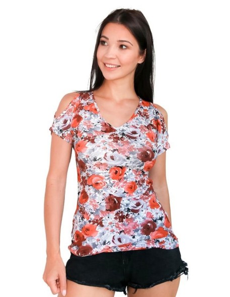 Red blouse women's with flowers Lookat